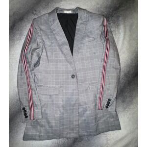 (B2) c+j collection Grey Glen Plaid Blazer Racing Stripe Sleeve CO0197 Womens L